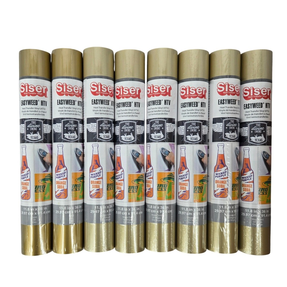 Siser New 11.8x36in EasyWeed HTV Heat Transfer Vinyl 6 Vegas Gold & 2 Gold Rolls